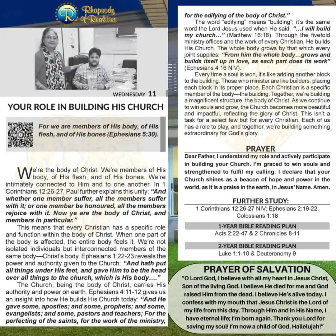 Image from πππ πππππππ πππ
π π: *RHAPSODY OF REALITIES DAILY DEVOTIONAL* *YOUR ROLE IN BUILDING HI...
