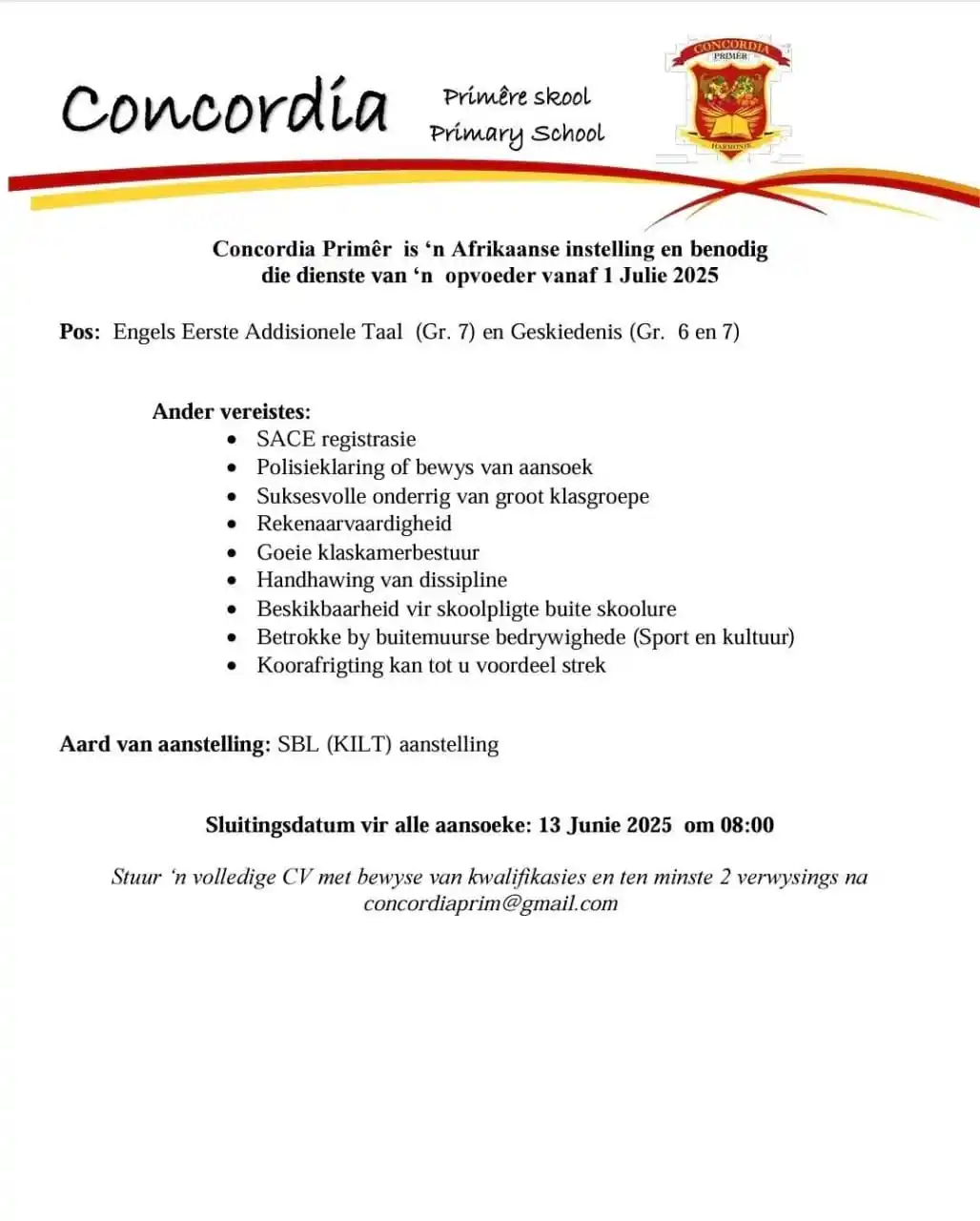Image from Advertise Jobs/Werk: SBL (Kilt) pos beskikbaar:...