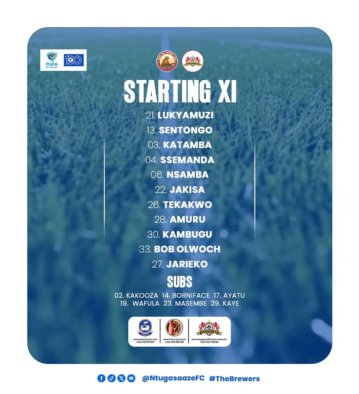 Image from NTUGASAZE FOOTBALL CLUB: Starting XI Confirmed! This is how we line up and lock horns with Ar...