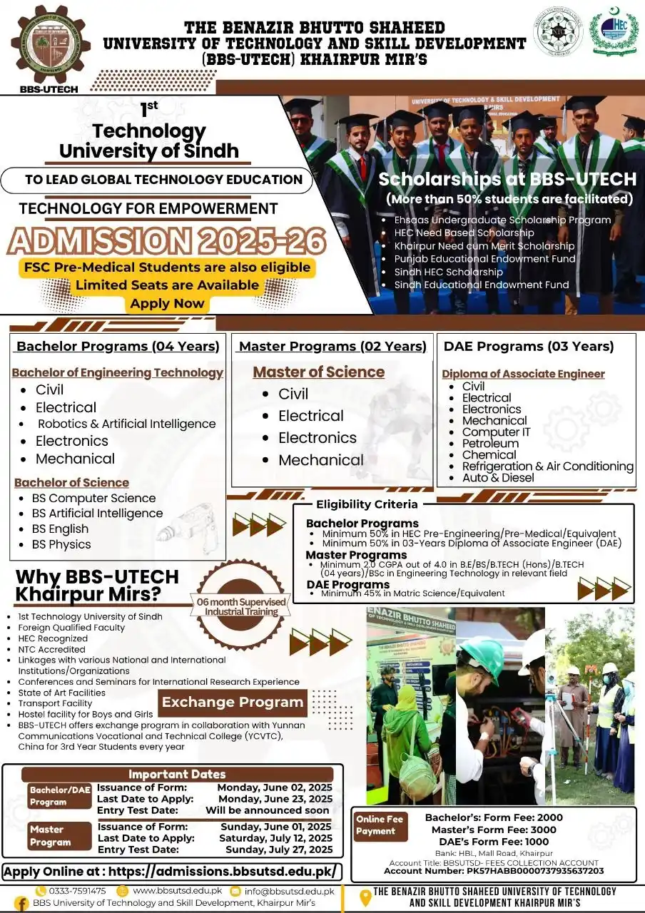 Image from Educational Updates 〽️: *⭕ The Benazir Bhutto Shaheed University of Technology & Skills Develo...