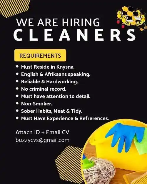 Image from Advertise Jobs/Werk: 🌟 We’re Hiring in Knysna! 🐝 Are you passionate about cleanliness an...