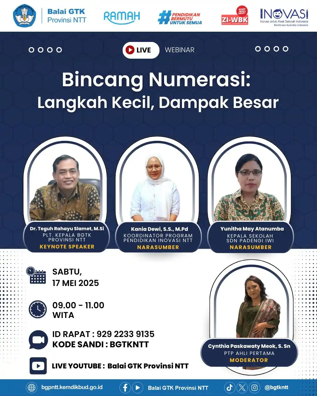 Image from BGTK NTT: 📢 *WEBINAR BINCANG NUMERASI: Langkah Kecil, Dampak Besar* 🗓️ Sabtu, ...