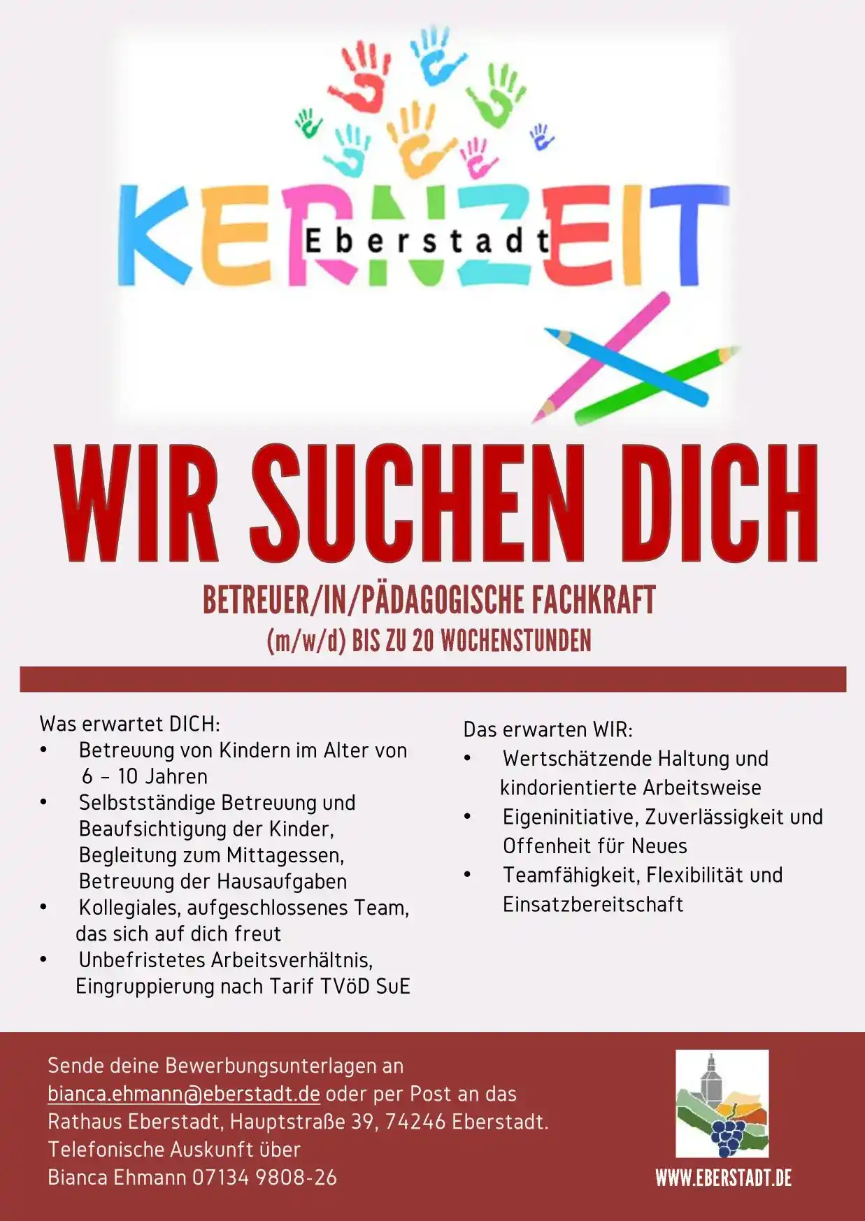 Image from Gemeinde Eberstadt: *Wir suchen Dich* 🕒 Für die *Kernzeit* suchen wir Verstärkung. 📋 *...