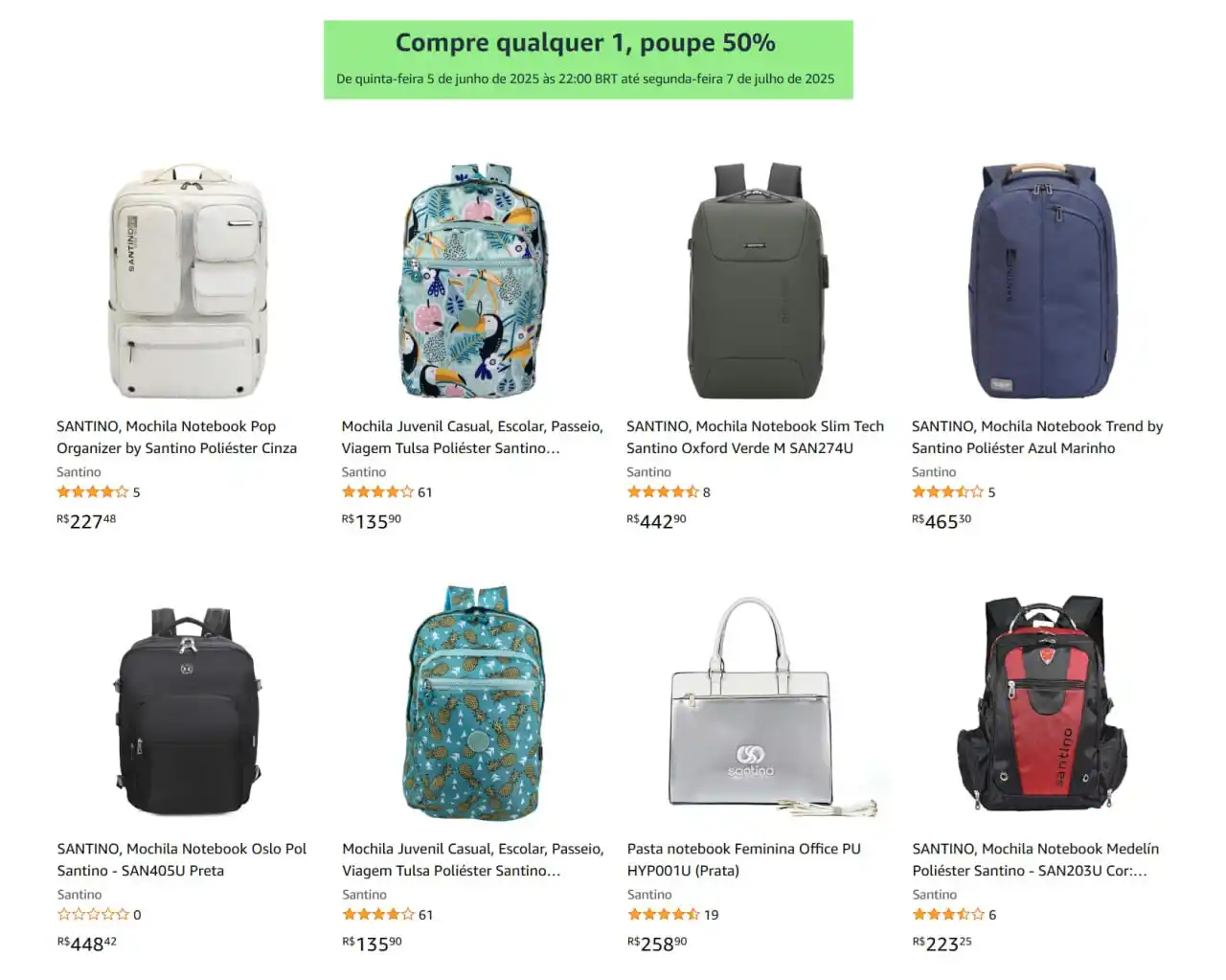 Image from OFERTAS GAMER: 🔥 50% OFF em Mochilas SANTINO ( tem mochilas pra notebook, na media d...