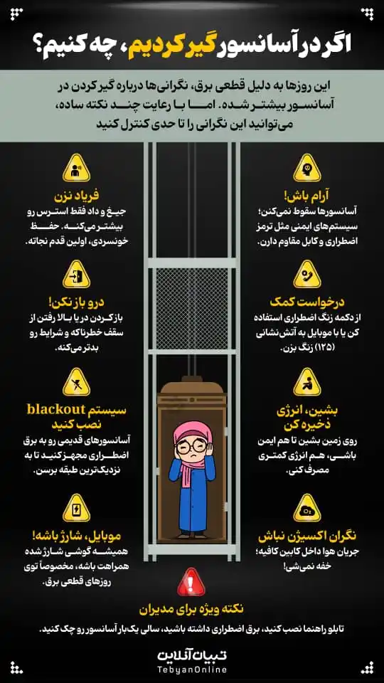 Image from تبیان: 🟡 اگر در آسانسور گیر کردیم، چه کنیم؟ عضویت در کانال واتساپ تبیان htt...