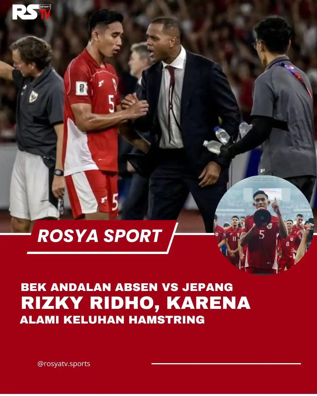 Image from ROSYA TV: Bek Timnas Indonesia, Rizky Ridho, mengalami keluhan pada otot hamstri...