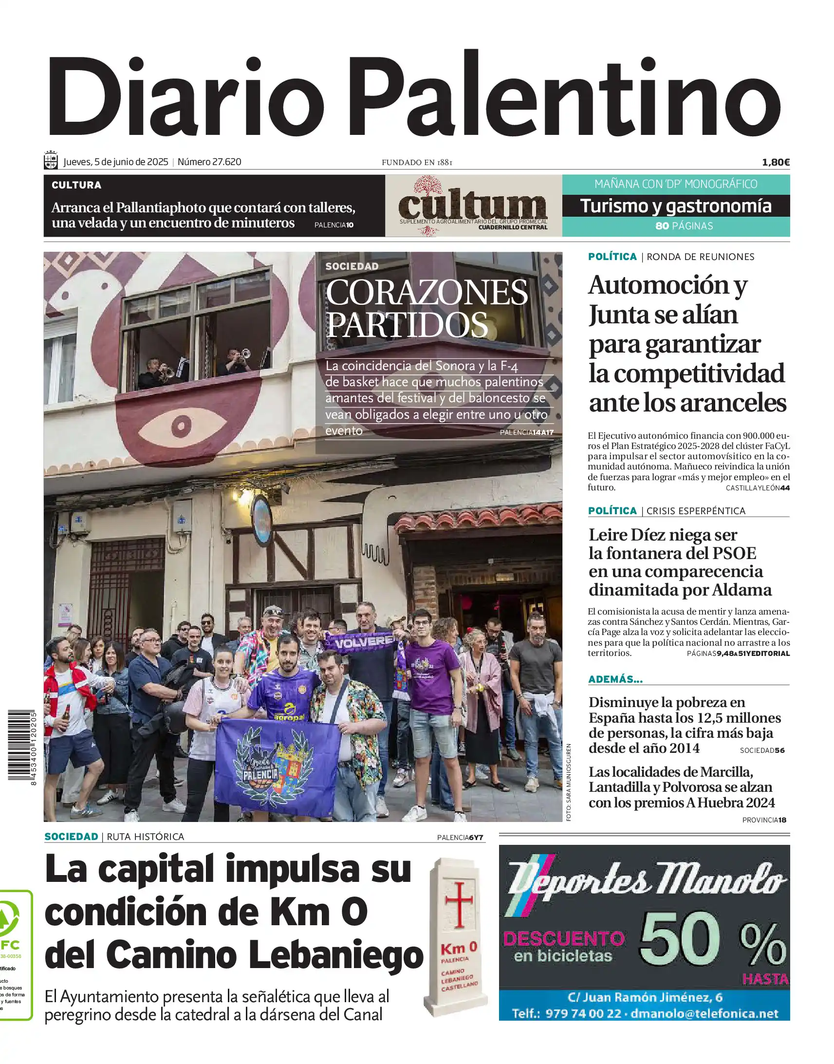 Image from Diario Palentino: 🗞Buenos días. Esta es la portada de Diario Palentino de este jueves 5...