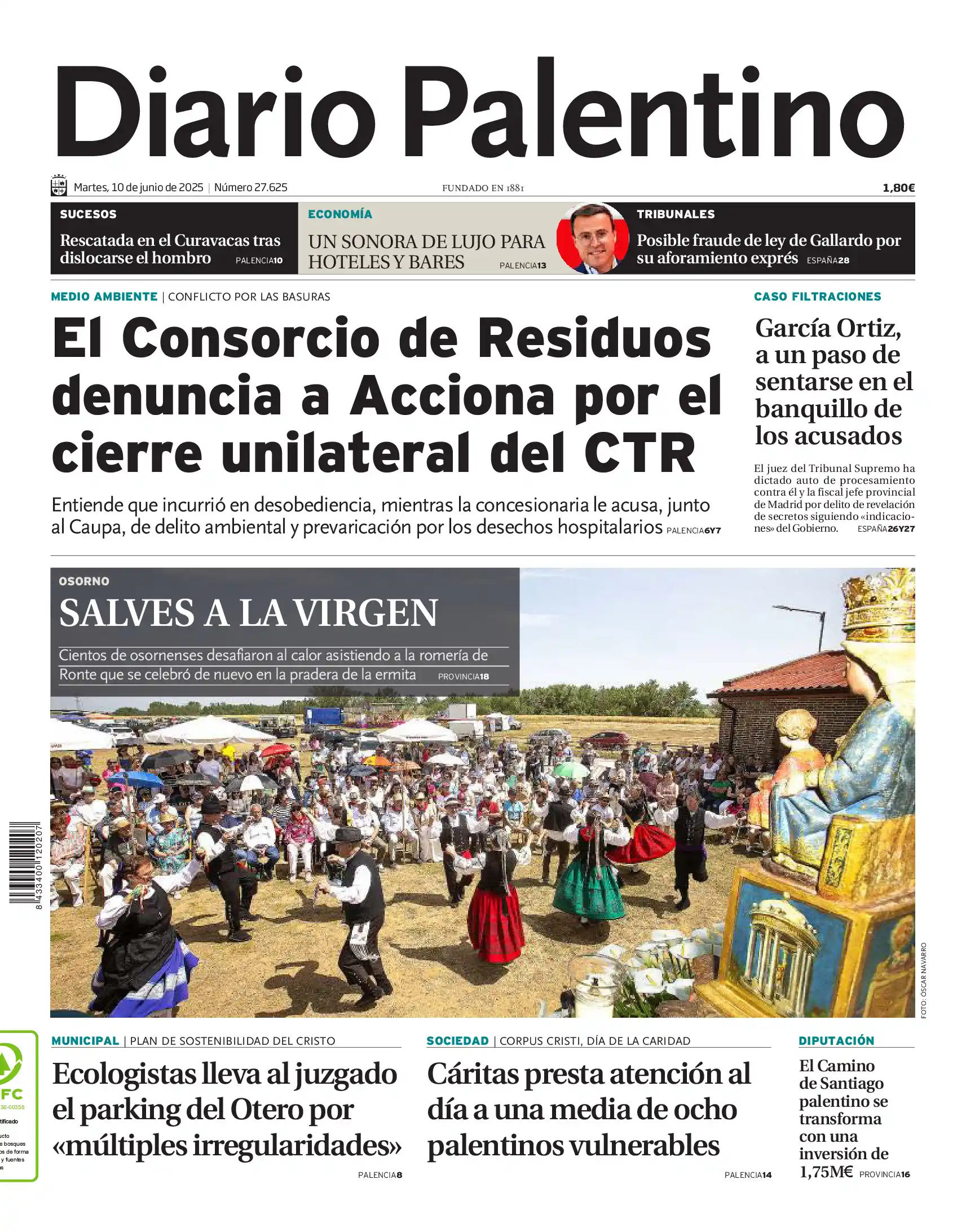 Image from Diario Palentino: 🗞Buenos días. Esta es la portada de Diario Palentino de este martes 1...