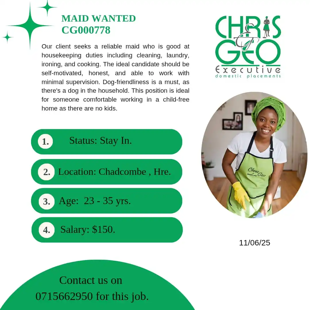Image from Chris And Geo: CG000778 Stay In Maid Our client seeks a reliable maid who is good a...