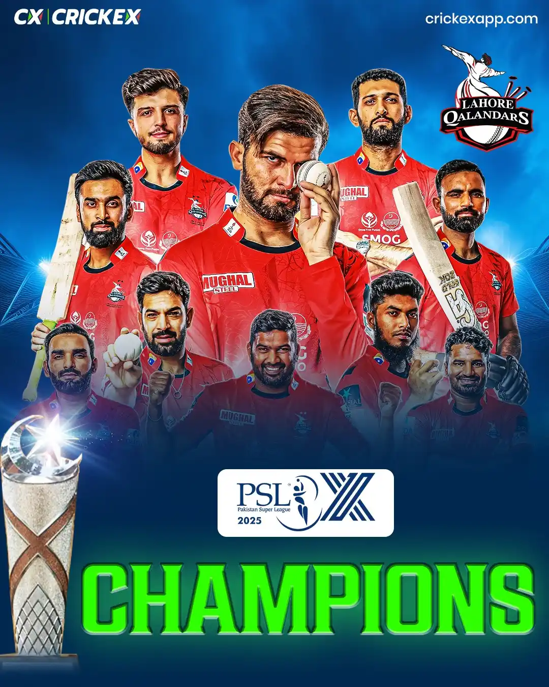 Image from Crickex: 🎉 Congratulations to Lahore Qalandars on winning PSL 2025. Lahore Qal...
