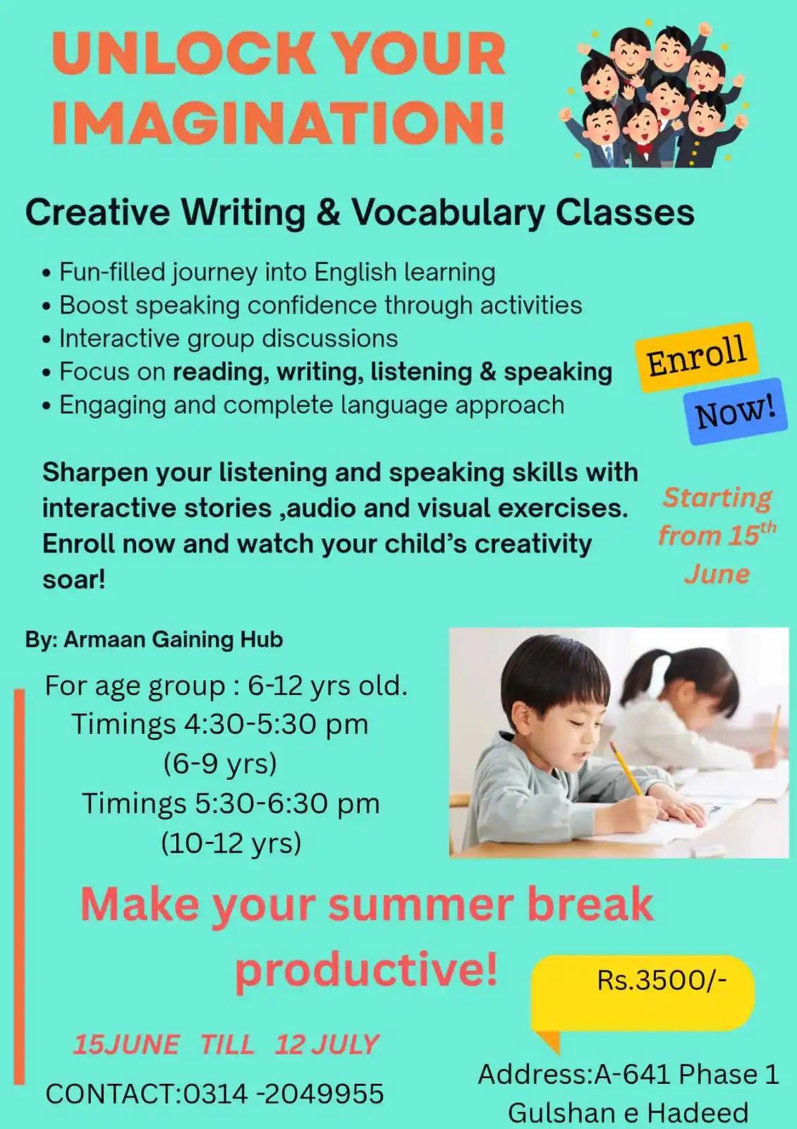 Image from Gulshan e hadeed news karachi: Creative Writing & Vocabulary Classes Unlock your child’s imagination ...