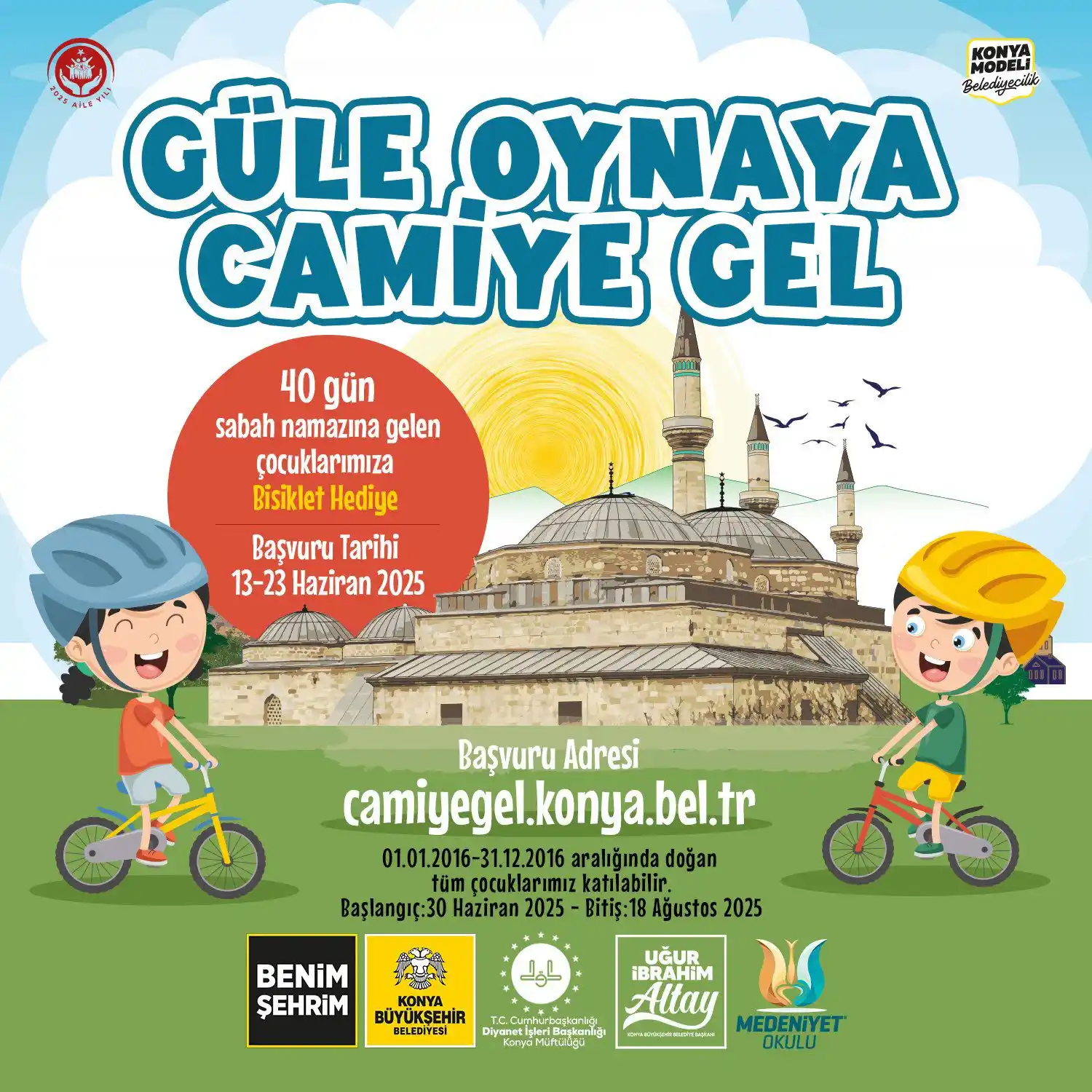 Image from Konya Büyükşehir Belediyesi: 🚲 En değerli projemiz “Güle Oynaya Camiye Gel” için başvurular 13 Haz...
