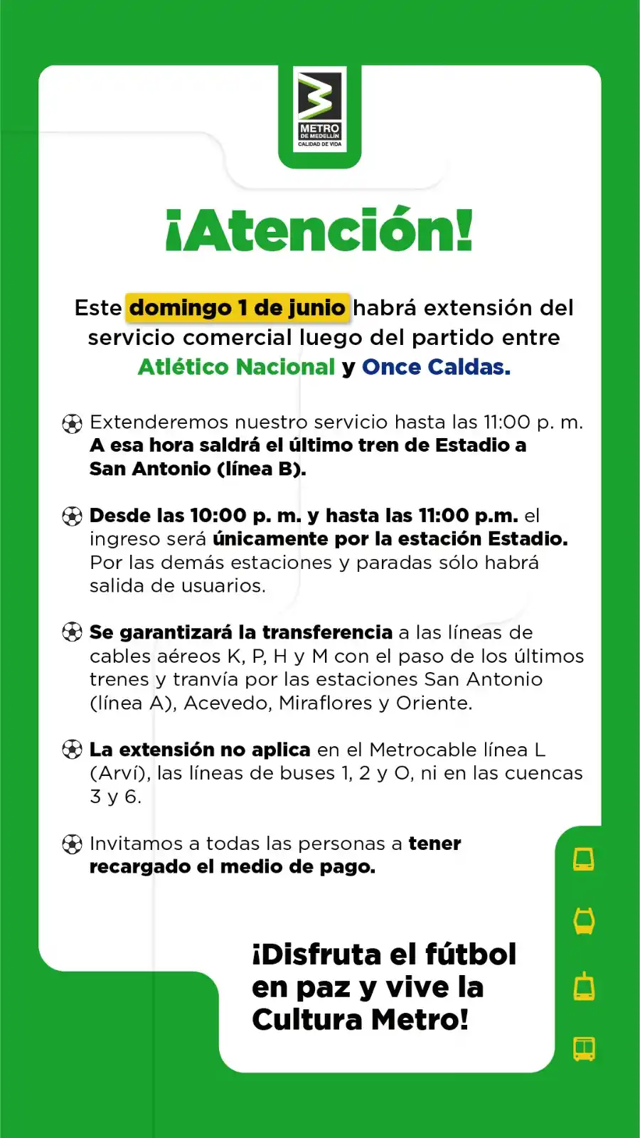 Image from Metro de Medellín: Este domingo, 1 de junio, tendremos ampliación de horario comercial en...
