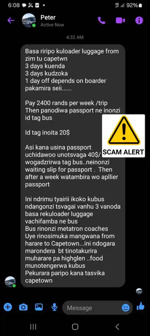 Image from Crimestop Zimbabwe: `FROM INBOX` New scam...same person wanted to scam me twice with a di...