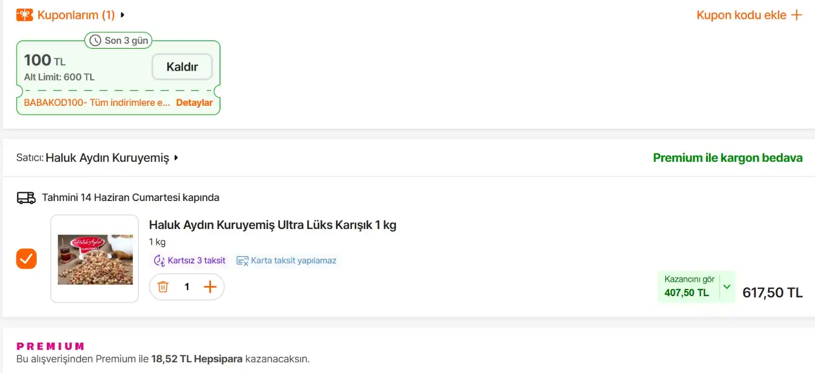 Image from Fırsata Tıkla: 📢 Haluk Aydın Kuruyemiş Ultra Lüks Karışık 1 kg 💵 BABAKOD100 koduyl...