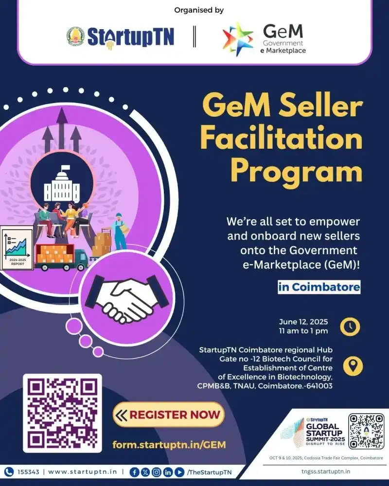 Image from Coimbatore Startup and MSME Network: Join the GeM Seller Facilitation Program in Coimbatore! Are you ready...