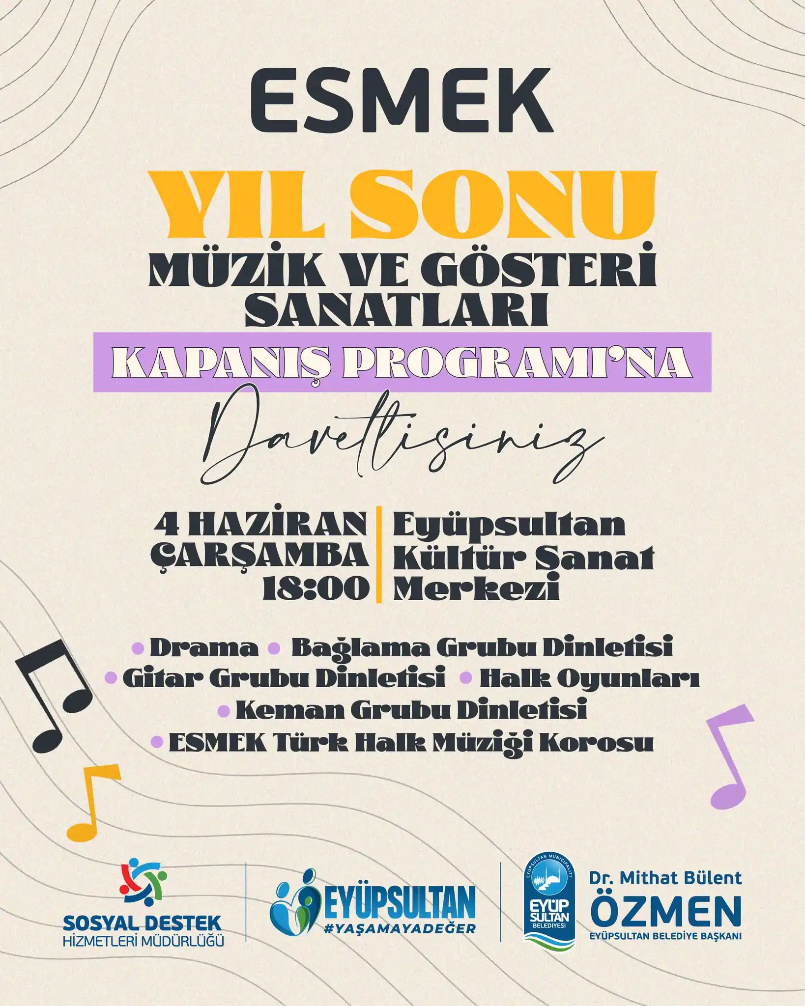 Image from Eyüpsultan Belediyesi: Kapanış Programı’na davetlisiniz. 4 Haziran Çarşamba günü saat 18.00’...