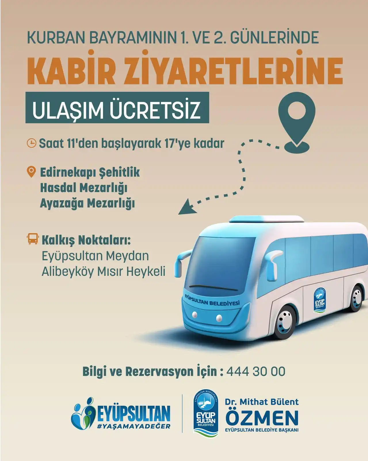 Image from Eyüpsultan Belediyesi: Kurban Bayramı’nın 1. ve 2. gününde kabir ziyaretlerine ücretsiz ulaşı...