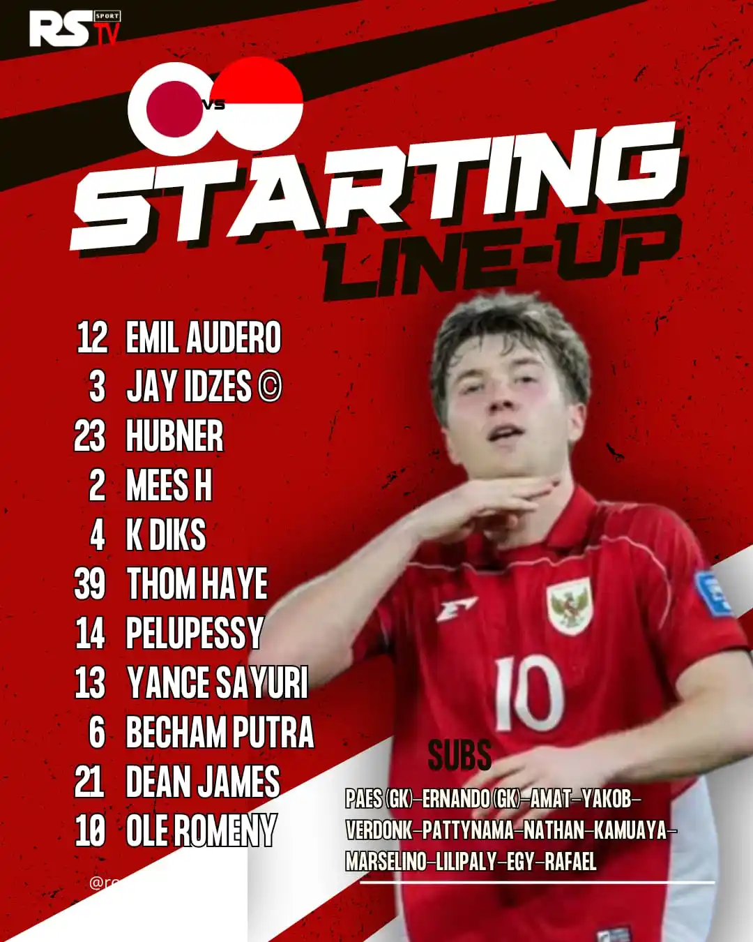 Image from ROSYA TV: Line Up Timnas Indonesia lawan Jepang, Hari ini. Ayooo Indonesia 🇮🇩...