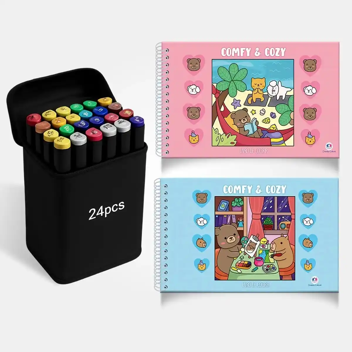 Image from OFERTAS GAMER: 🔥 Livro Comfy & Cozy + 24 Canetinhas Ponta Dupla – Colorir e Criar - ...