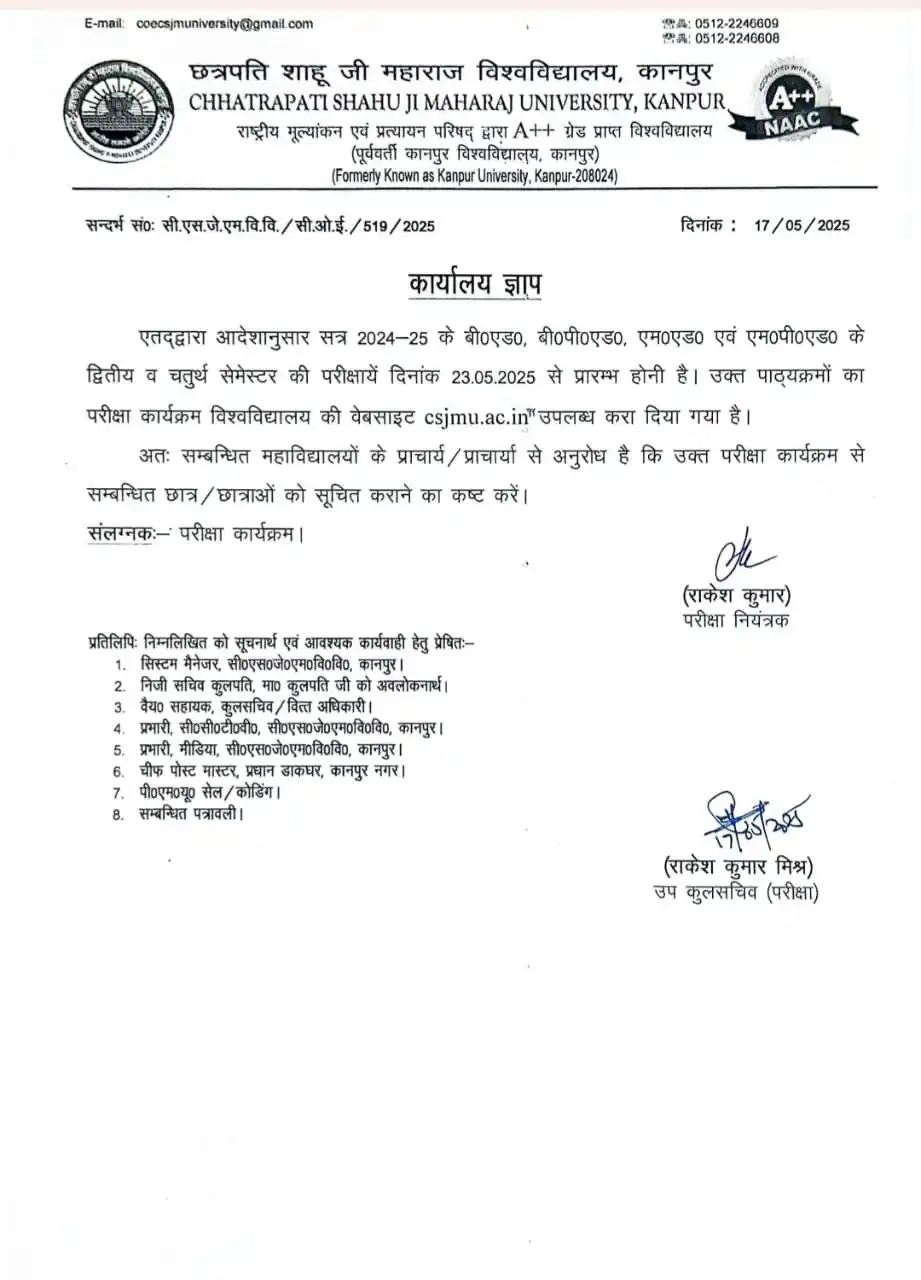 CSJM University Kanpur Latest Update post