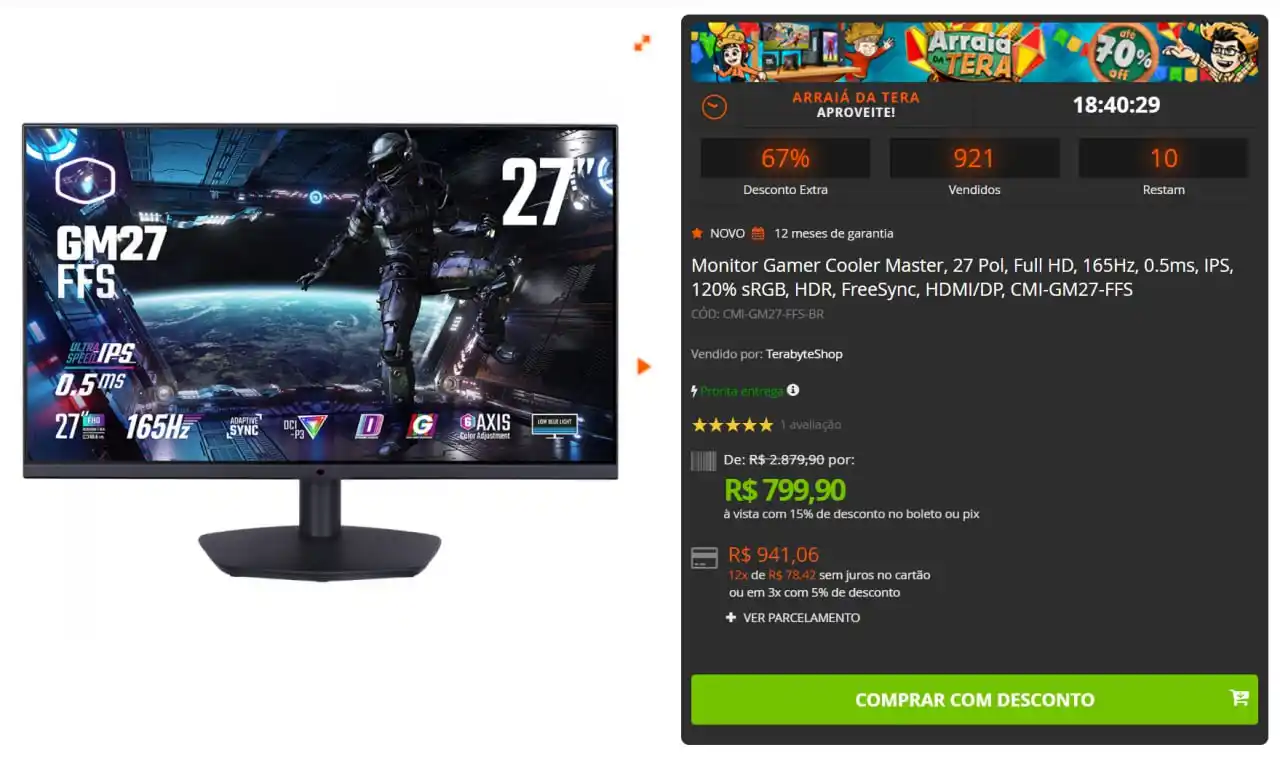 Image from OFERTAS GAMER: 🔥 Monitor Gamer Cooler Master, 27 Pol, Full HD, 165Hz, 0.5ms, IPS, 12...