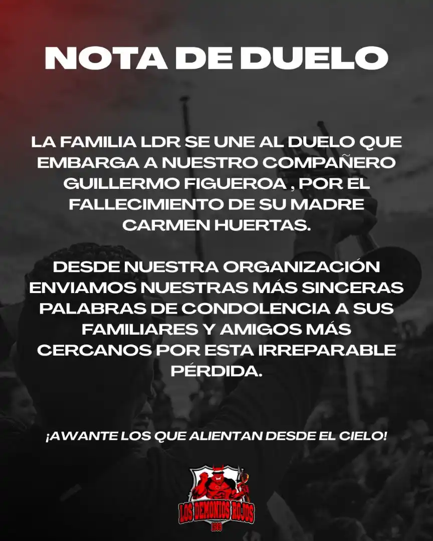 Image from Los Demonios Rojos: Nota de duelo La familia LDR se une al duelo que embarga a nuestro co...