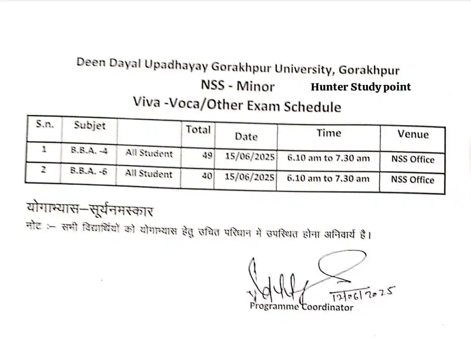 Image from DDU NOTES & NOTICE JONE GKP: _*NSS VIVA SCHEDULE*_ *दीन दयाल उपाध्याय गोरखपुर विश्वविद्यालय प्रवेश...
