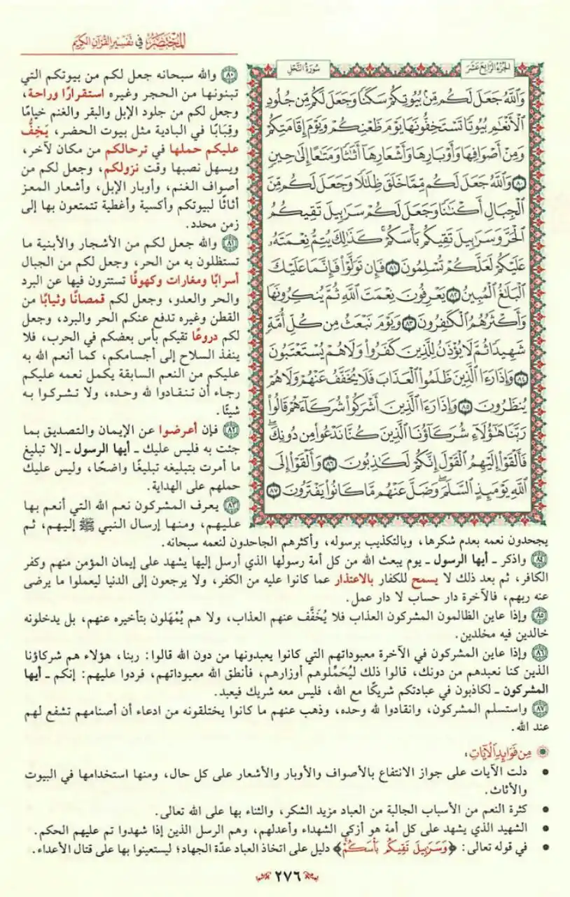 Image from مبادرة قراءة التفسير المختصر📚: ﴿وَٱللَّهُ جَعَلَ لَكُم مِّنۢ بُیُوتِكُمۡ سَكَنࣰا...﴾ 👇 صفحة (276) <...
