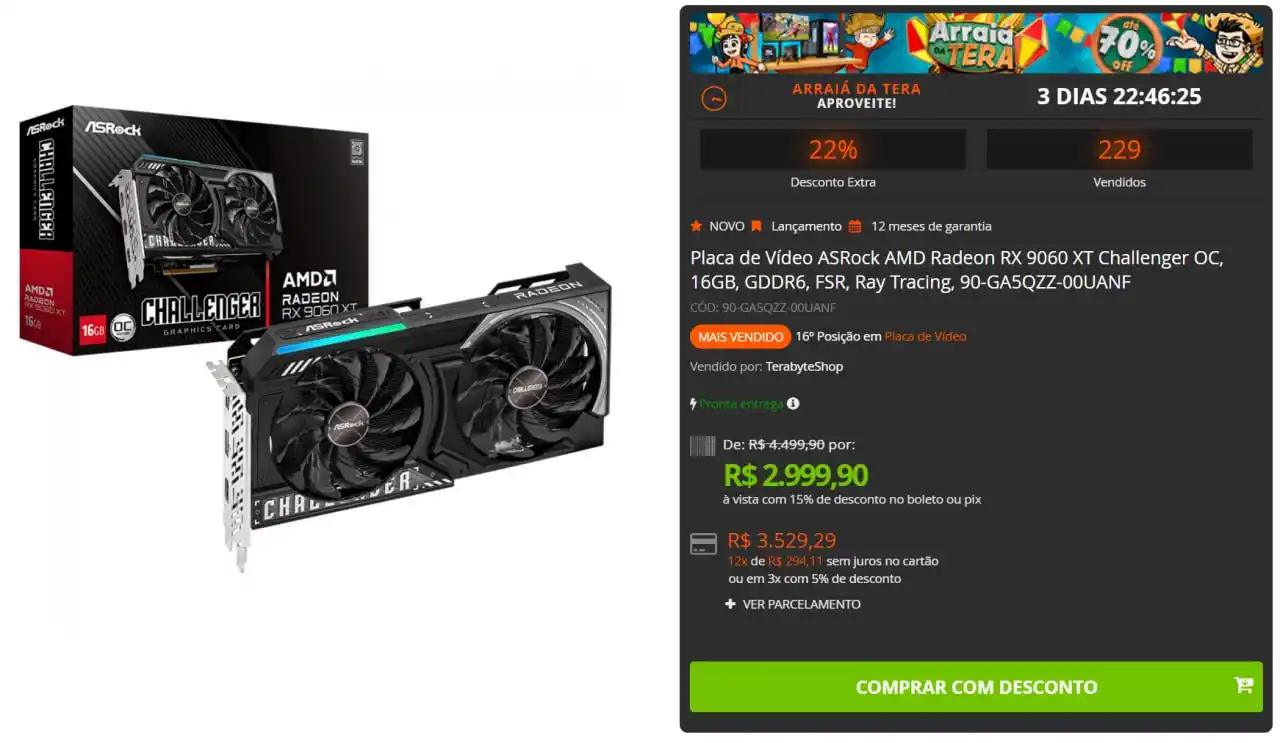 Image from OFERTAS GAMER: 🔥 Placa de Vídeo ASRock AMD Radeon RX 9060 XT Challenger OC, 16GB - R...