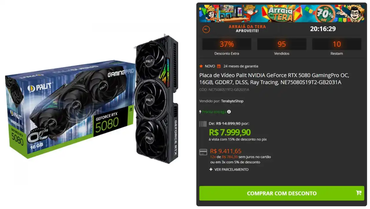 Image from OFERTAS GAMER: 🔥 Placa de Vídeo Palit NVIDIA GeForce RTX 5080 GamingPro OC, 16GB - R...