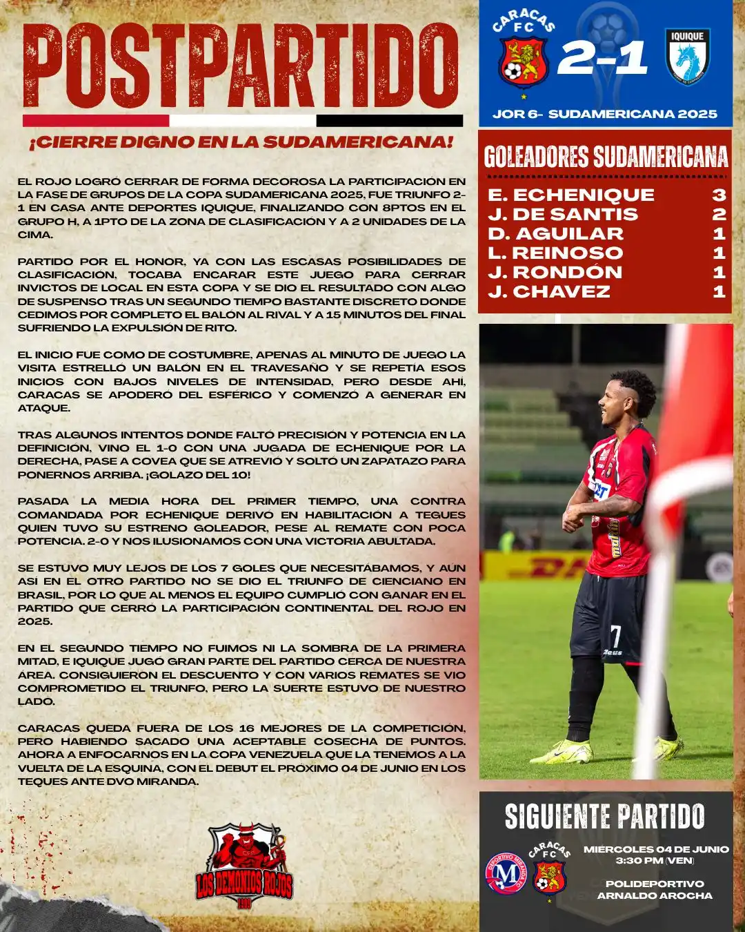 Image from Los Demonios Rojos: 𝗣𝗼𝘀𝘁𝗽𝗮𝗿𝘁𝗶𝗱𝗼 J6-Sudamericana 2025...