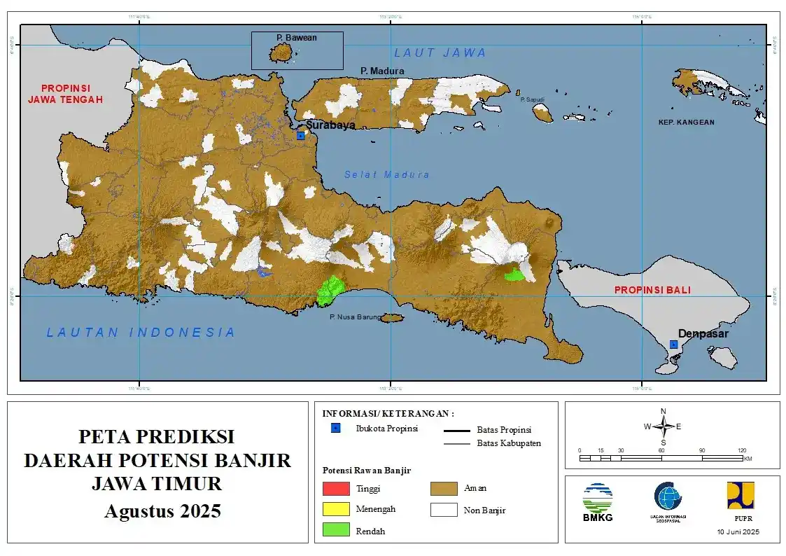 Image from BMKG Jatim: ( Prediksi - Bulanan ) Daerah Potensi Banjir untuk Bulan AGUSTUS Tahun...