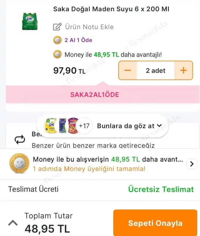 Image from Fırsata Tıkla: 📢 Saka Doğal Maden Suyu 6 x 200 Ml 💵 2 Al 1 Öde kampanyasıyla 2 ade...