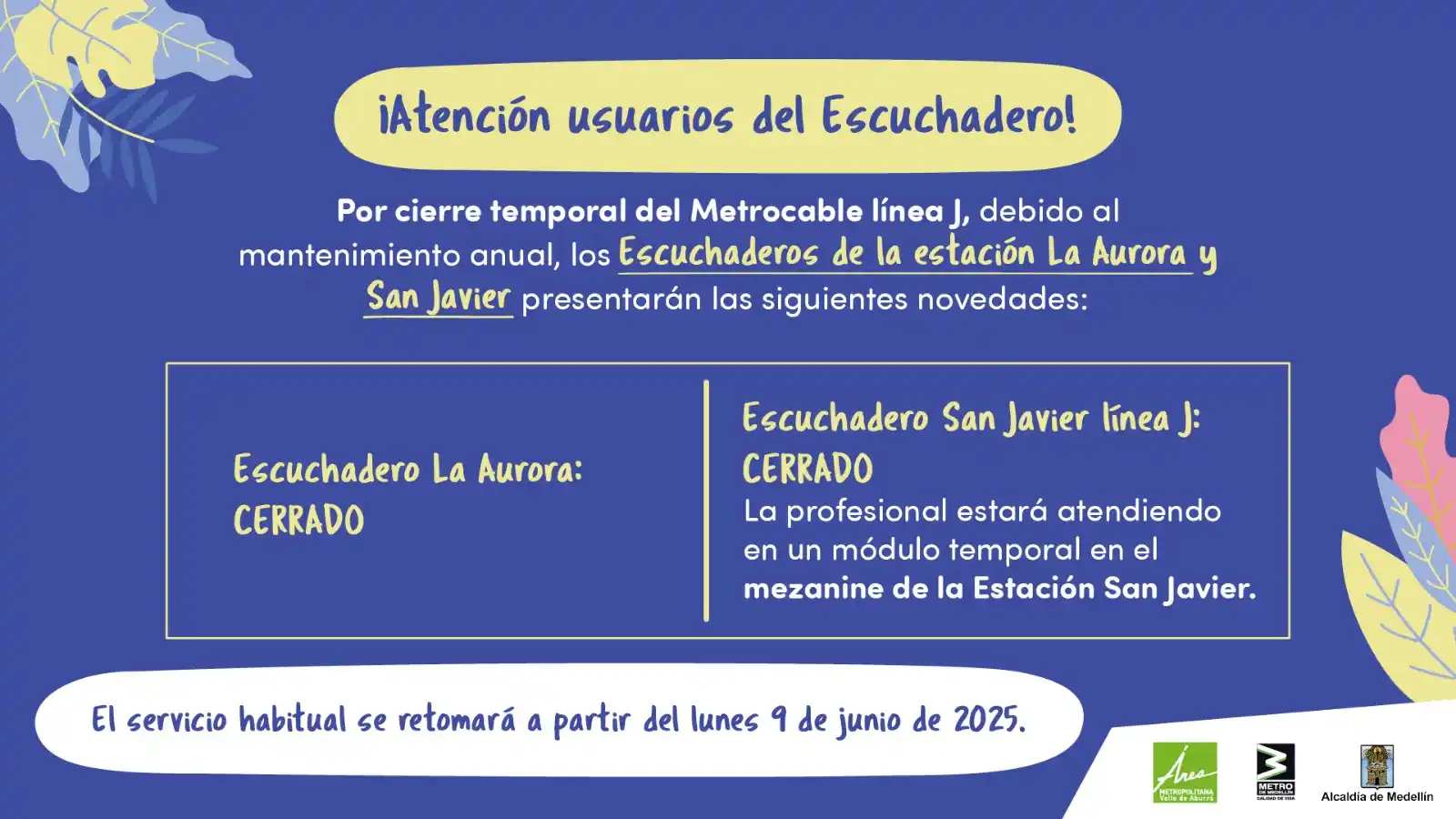 Image from Metro de Medellín: Te contamos las novedades en los Escuchaderos de San Javier y La Auror...