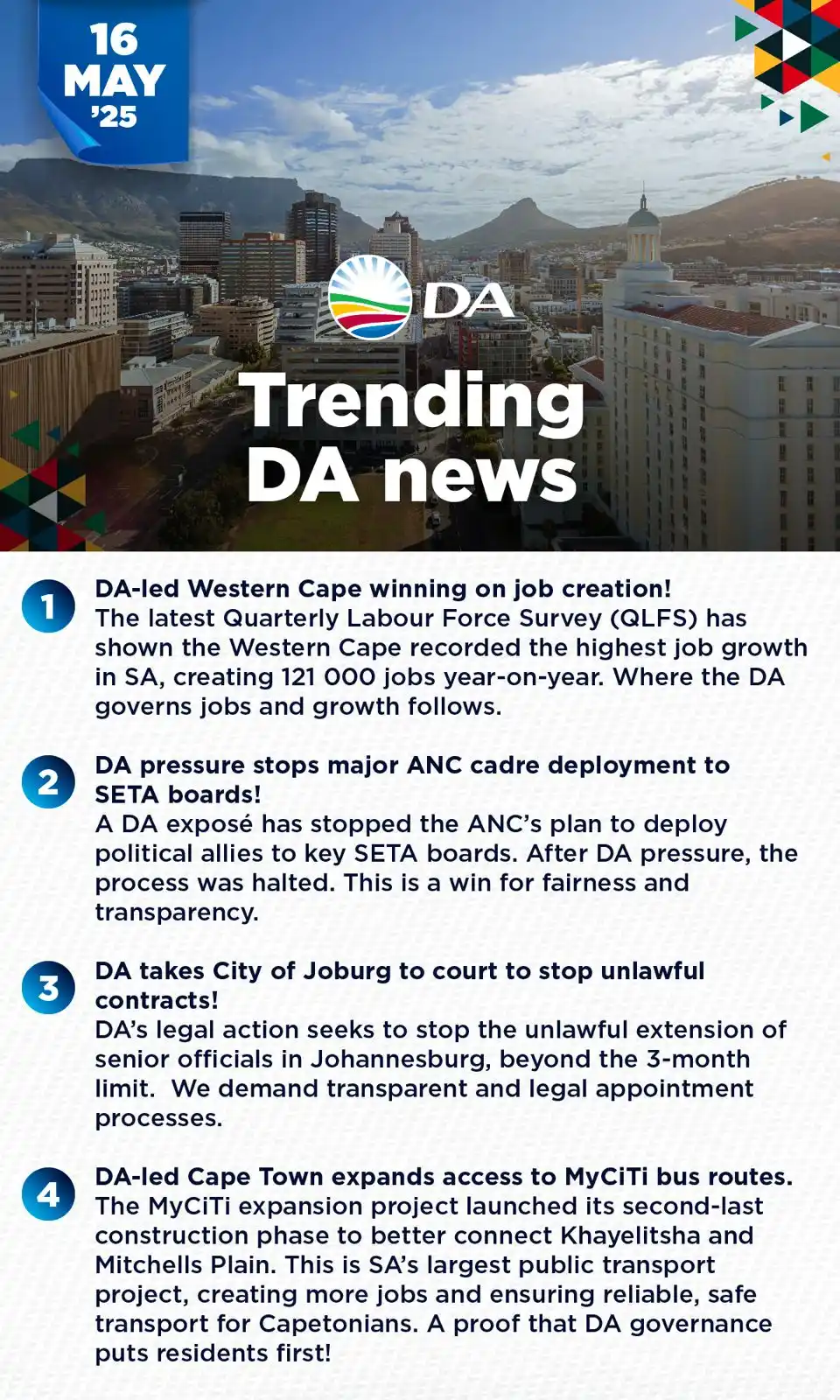 Image from Democratic Alliance: 🗞️ The DA is delivering results! From the Western Cape leading SA in ...