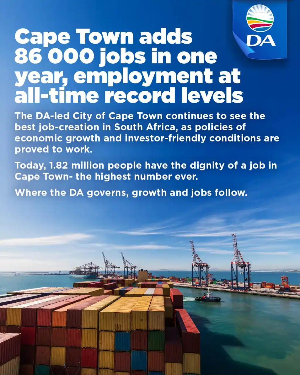 Image from Democratic Alliance: 🏆 The DA-led City of Cape Town reached an all-time record employment ...
