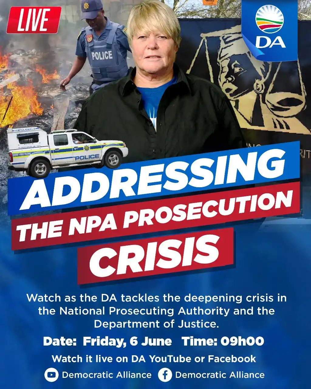 Image from Democratic Alliance: 🚨 Today at 09h00, the DA will expose the NPA’s failures in priority c...