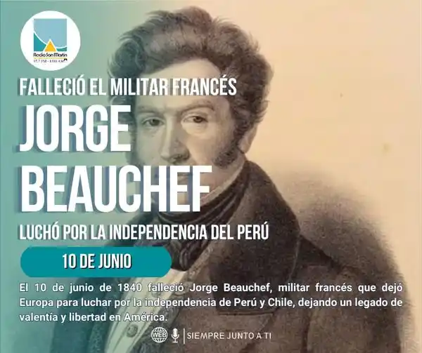 Image from Radio San Martín 97.7 FM - 1380 AM: 🗓️ Un día como hoy, 10 de junio de 1840, falleció Jorge Beauchef, mil...