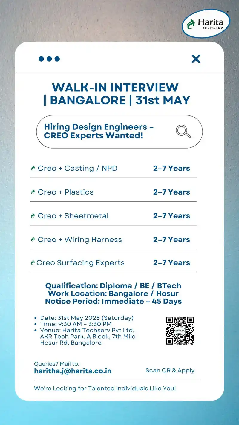 Image from Askexim: WALK-IN INTERVIEW ALERT | BANGALORE | 31st MAY Design Engineers – CREO...