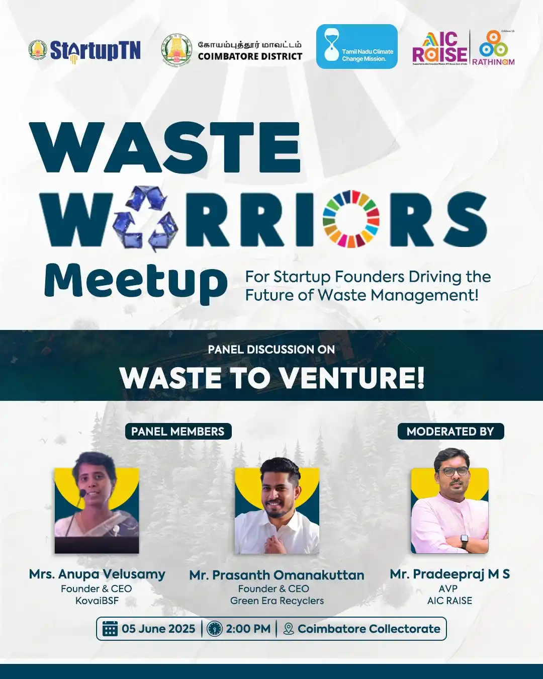 Image from Coimbatore Startup and MSME Network: Waste Warriors Meetup is here! An exclusive panel discussion for start...