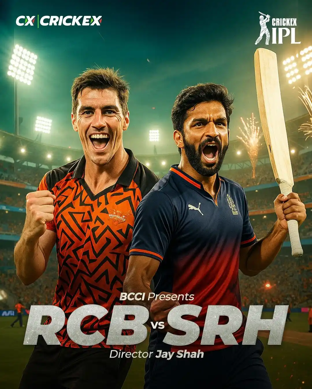 Image from Crickex: When giants clash under the floodlights! RCB vs SRH – a battle of powe...