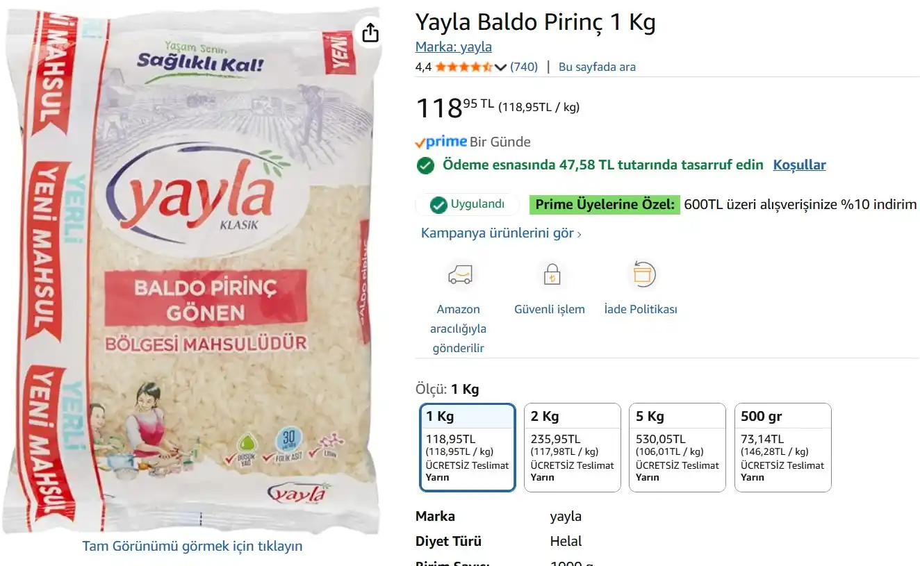 Image from Fırsata Tıkla: 📢 Yayla Baldo Pirinç 1 Kg 💵 6 adet 356,85 TL / kg 59,47 TL 📌https...