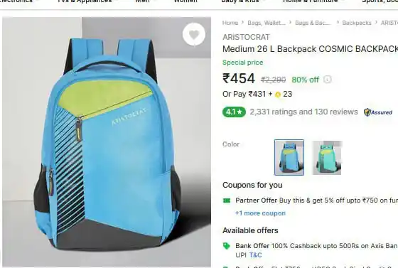 Image from ProLooterz Shopping Deals: 80% off : Aristocrat Medium 26 L Backpack COSMIC BACKPACK (E) LIGHT BL...