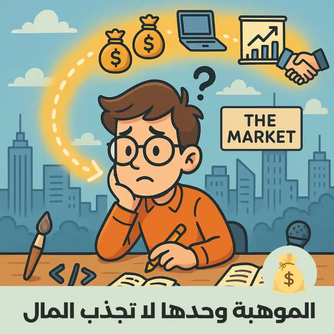 Image from منصة رواج السودانية 🇸🇩: ♦️ *الموهبة وحدها لا تجذب المال.* 💰 🛑 ما لم تربط نقاط قوتك بالمهارا...
