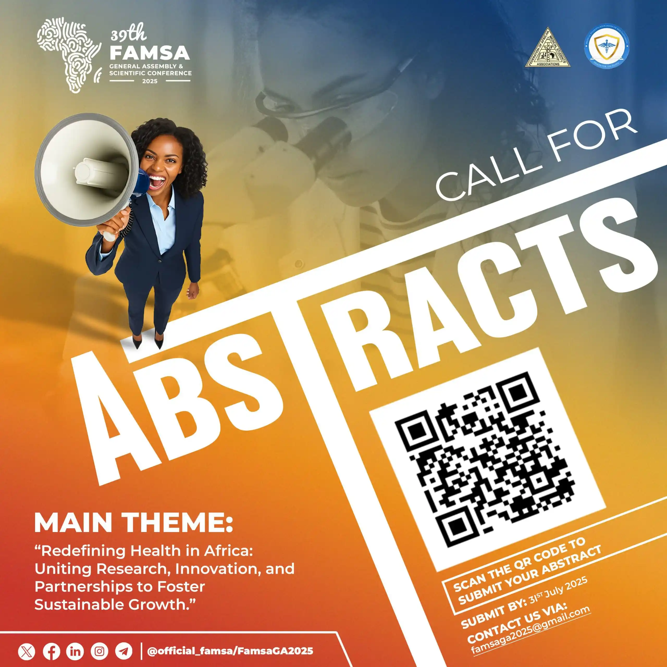 Image from Federation of African Medical Students' Associations (FAMSA): 📢 APPEL À COMMUNICATIONS ! 🌍 Le compte à rebours pour la 39ᵉ Assembl...
