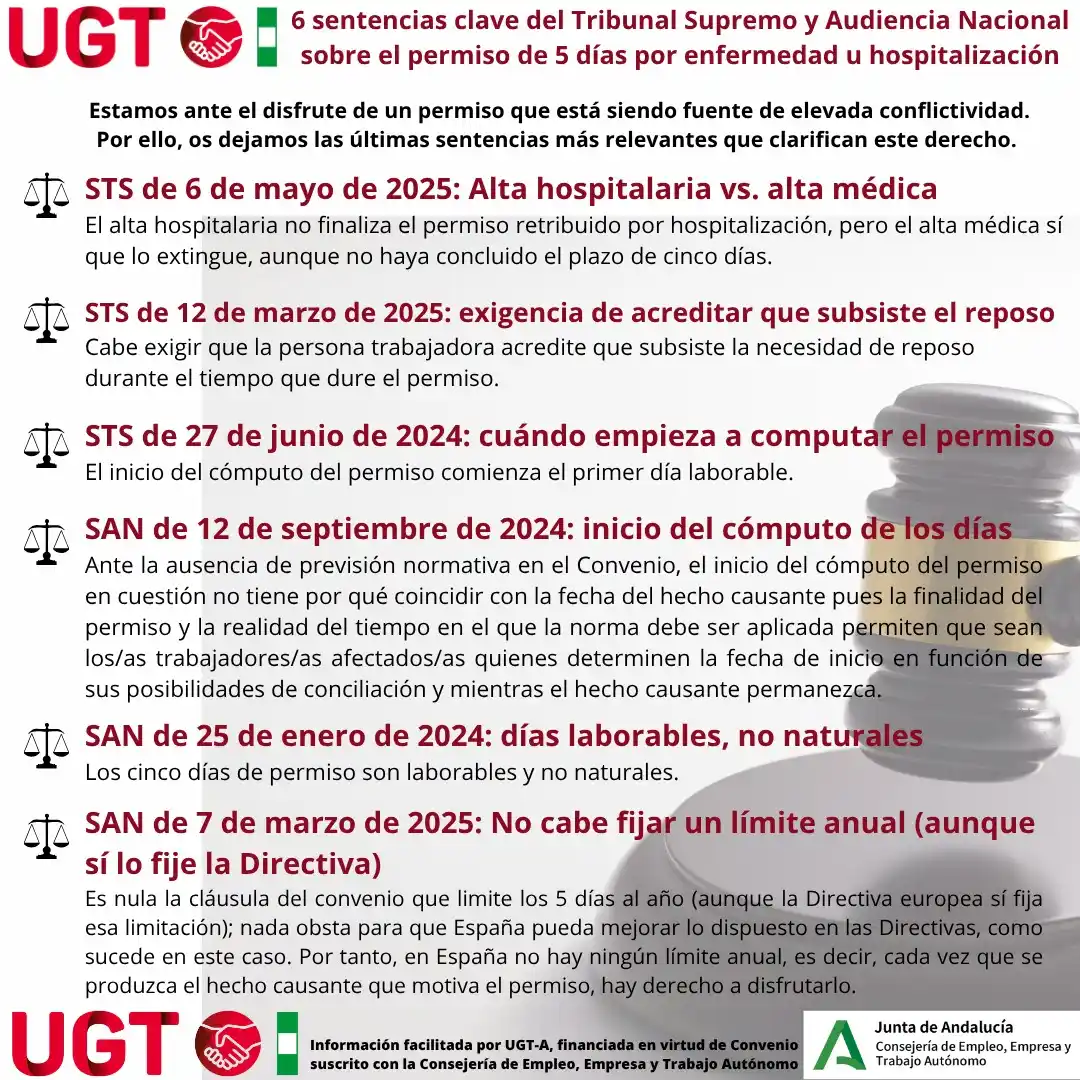 Image from OAS UGT Andalucía (Oficina de Atención Sociolaboral de UGT Andalucía): ⚖️ *¡Atención!* 💥 *El permiso de 5 días por enfermedad grave, hospita...