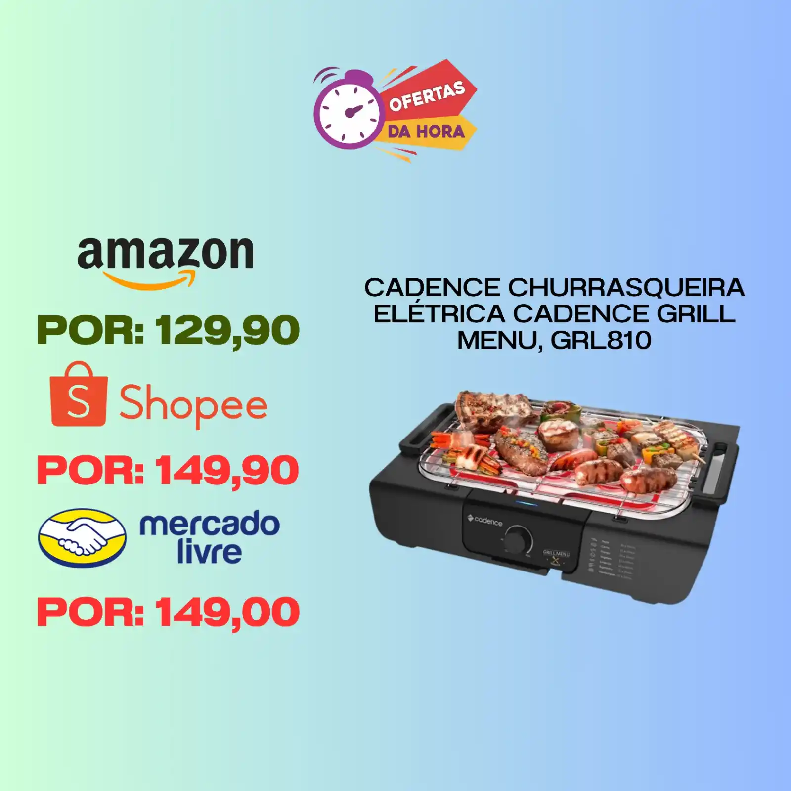 Image from OFERTAS DA HORA: 🍔 Cadence Churrasqueira Elétrica Cadence Grill Menu, GRL810 AMAZON -...