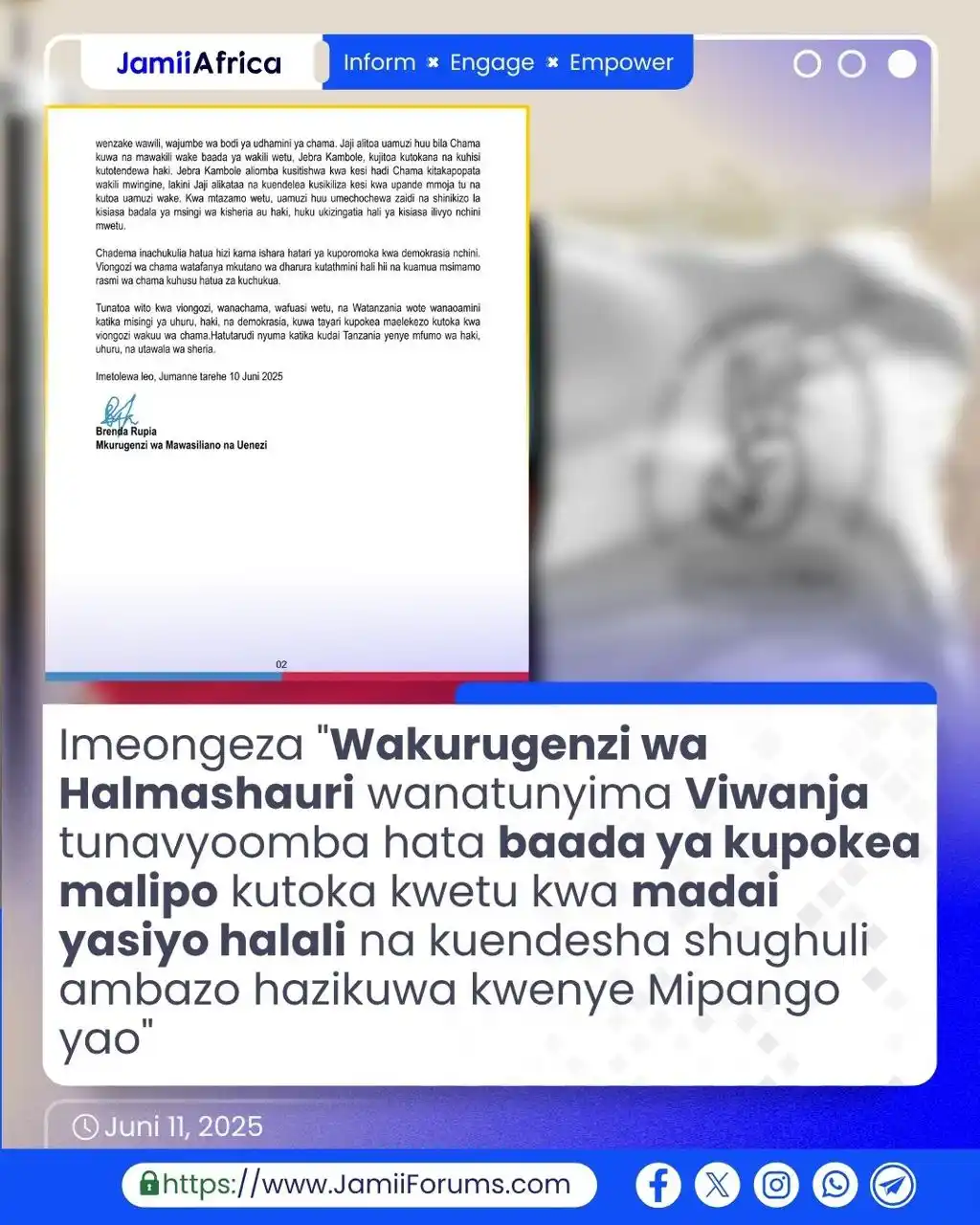 Image from JamiiForums: Chama cha Demokrasia na Maendeleo (CHADEMA) kimetoa tamko kuwa kuna ha...