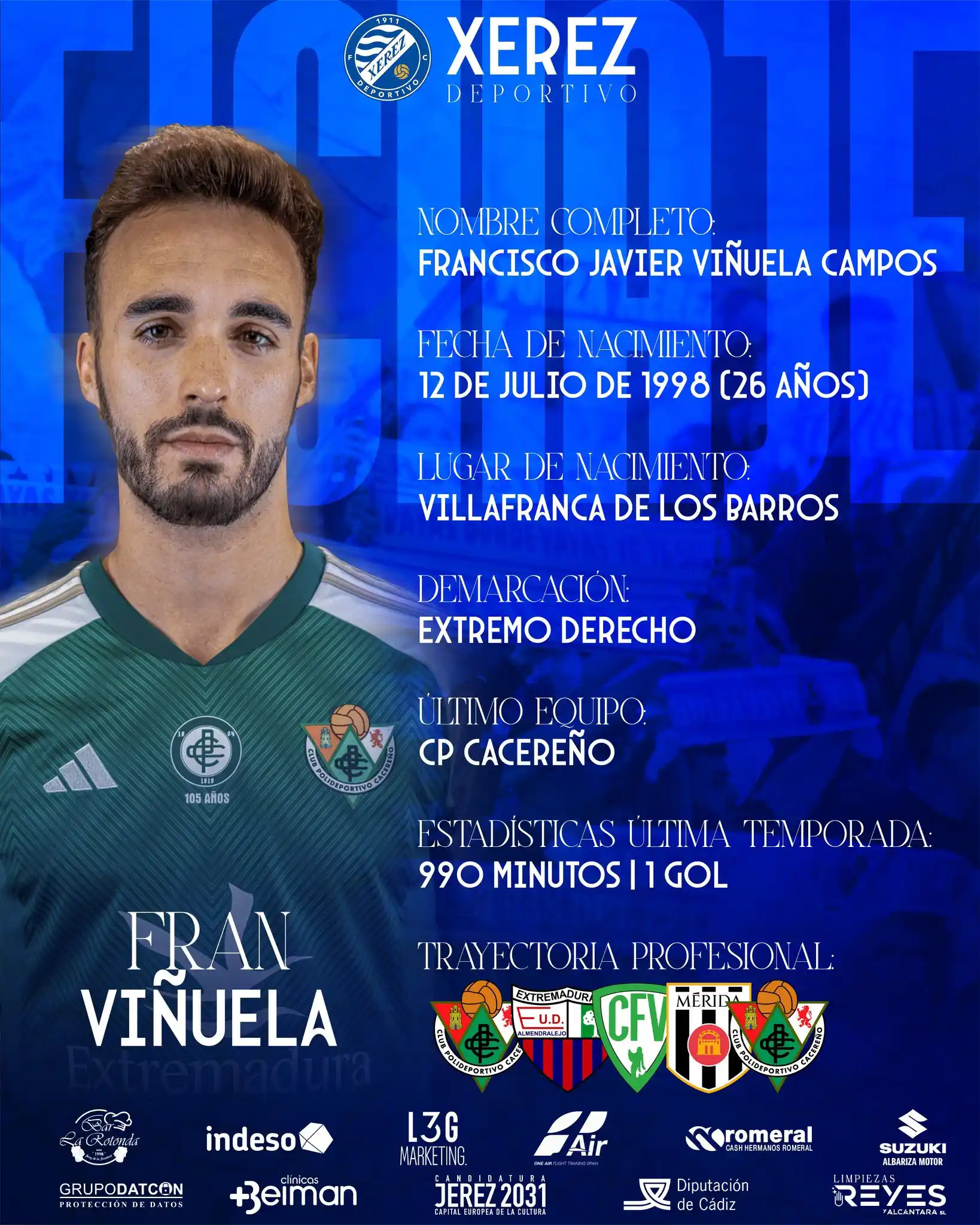Image from Xerez Deportivo: 🔵⚽️ Conoce a Fran Viñuela <a class="text-blue-500 hover:underline cu...